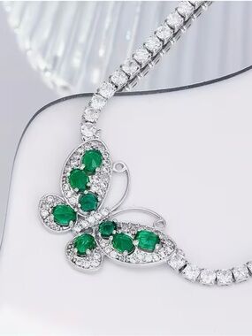 Sterling Silver Butterfly Necklace with Emerald Green Stones